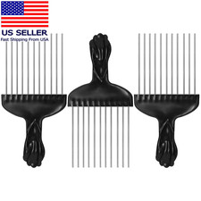 3 Pcs Afro Pick,Metal Hair Pick for Curly Hair,6 Steel Afro Comb with Black Fis
