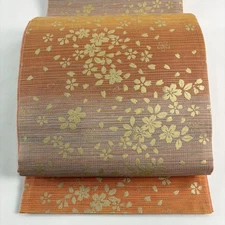 Zentsu Fukuro Obi Excellent Item Cherry Blossom Petal Gold Color Salmon Pink Zen