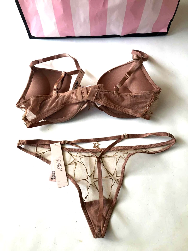 Victorias Secret Bombshell Add-2-Cups Sujetador y Tanga en V Conjunto de 2 Piezas Estrellas Oro Rosa Nuevo con Etiquetas Foto 2 de 4