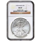 1998 SILVER EAGLE NGC MS 69  ~~ BROWN LABEL  ~~ NO SPOTS ~~ PRISTINE (X)