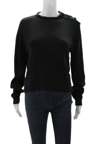 Sandro Women's Round Neck Long Sleeves Ribbed Pullover Sweater Black Size 1