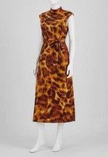 Tahari ASL Women's Brown Printed Belted Suede Tie-Waist Midi Dress Size 4