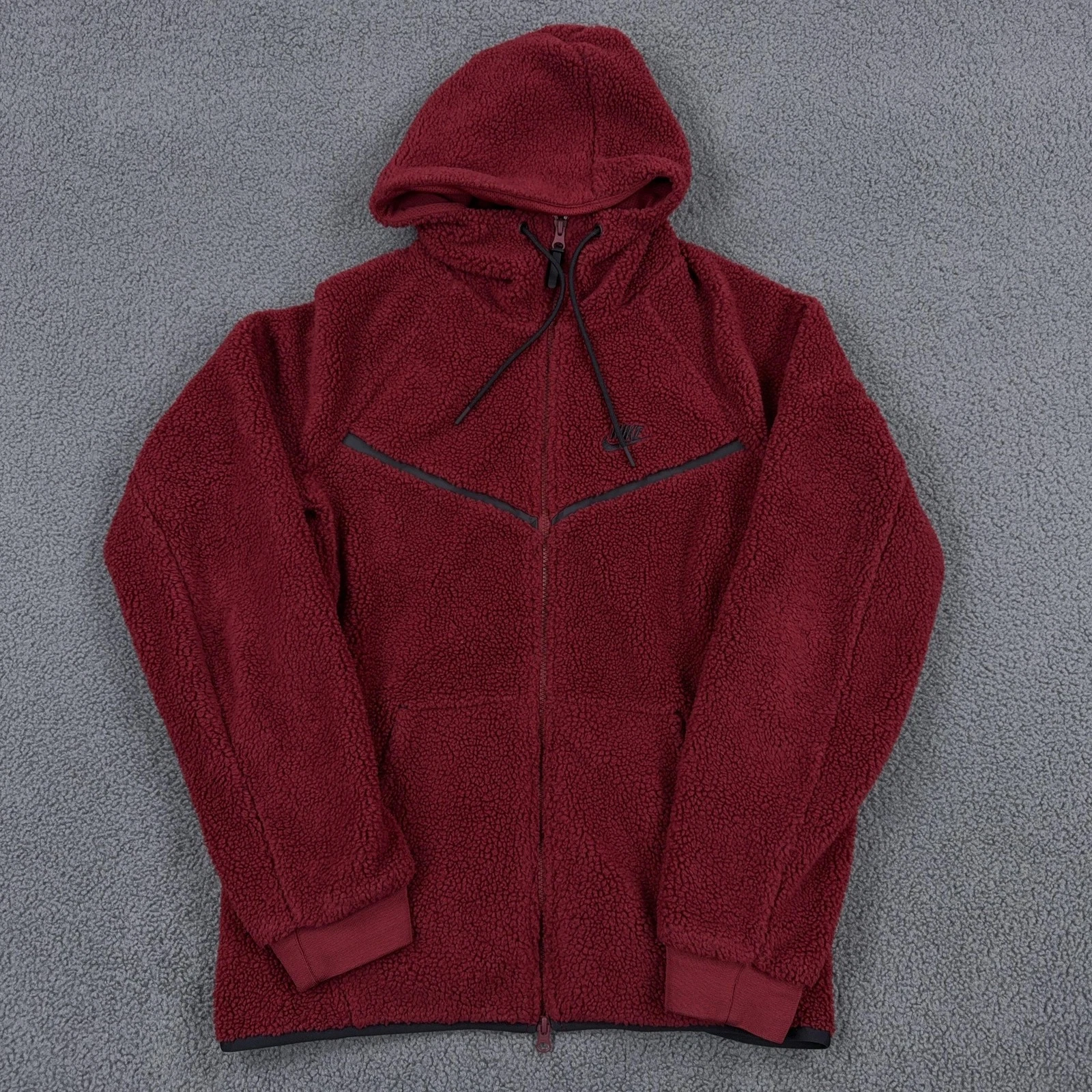 Nike Jacket Mens Medium Red Sherpa Fleece Tech Hoodie Icon Windrunner AQ2767-677