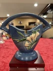 Lovely Vintage  Roseville Freesia Deft Blue Pottery Basic #390-7  Excellent Cond