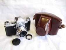 Praktica V F 35mm M42 SLR Camera w/E. Ludwig Meritar 50mm Lens, Case, Tested