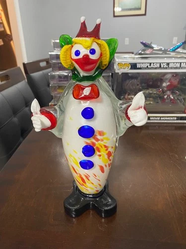 Vintage Murano Style Hand Blown Art Glass Clown Figurine Tall Body 11" ESTATE