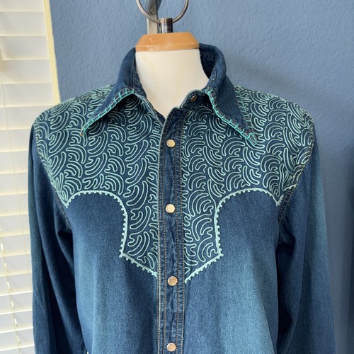 Martini Ranch Taglia S Vintage?Western Denim Ricamato/Bottone Perla a Scatto - Foto 4 di 17