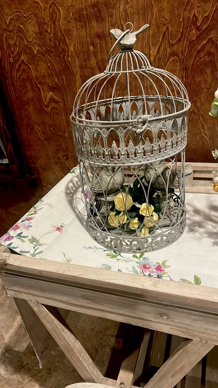 NWT Decorative Gray Metal Wire Bird Cage 10” X 19”