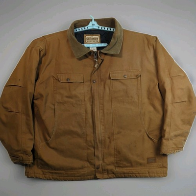 #ad #ad Vintage Schmidt Workwear Chore Coat Mens XXL Tan Brown Quilted Lined Canvas Duck $30.00