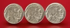 BUFFALO Indian Head Nickel lot (3) Coins with FULL DATES - All Different dates!