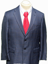 Jos A Bank Signature Col. Blazer Jacket Mens 44R Blue Gray Black Check Silk Wool