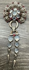 ALFRED PHILIPPE CROWN TRIFARI MOONSTONE-RHINESTONE-RED FLOWER BROOCH PIN DANGLE