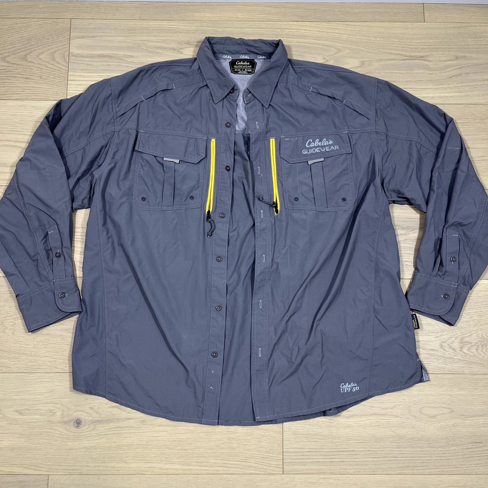 Cabelas Guidewear Fishing Shirt XL Gray UPF 50 Vented Nylon Outdoor Hiking