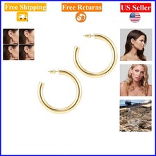 14K Gold Plated Lightweight Chunky Open Hoop Earrings for Women, 50mm