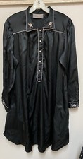Vintage R. Michael Alan Black Satin  Embroidery Short Nightgown Medium