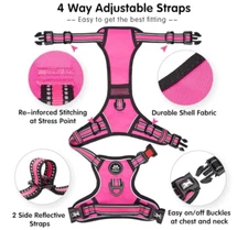 Reflective No Pull Dog Walking Harness Soft Padded Pet Vest Pink Black Small