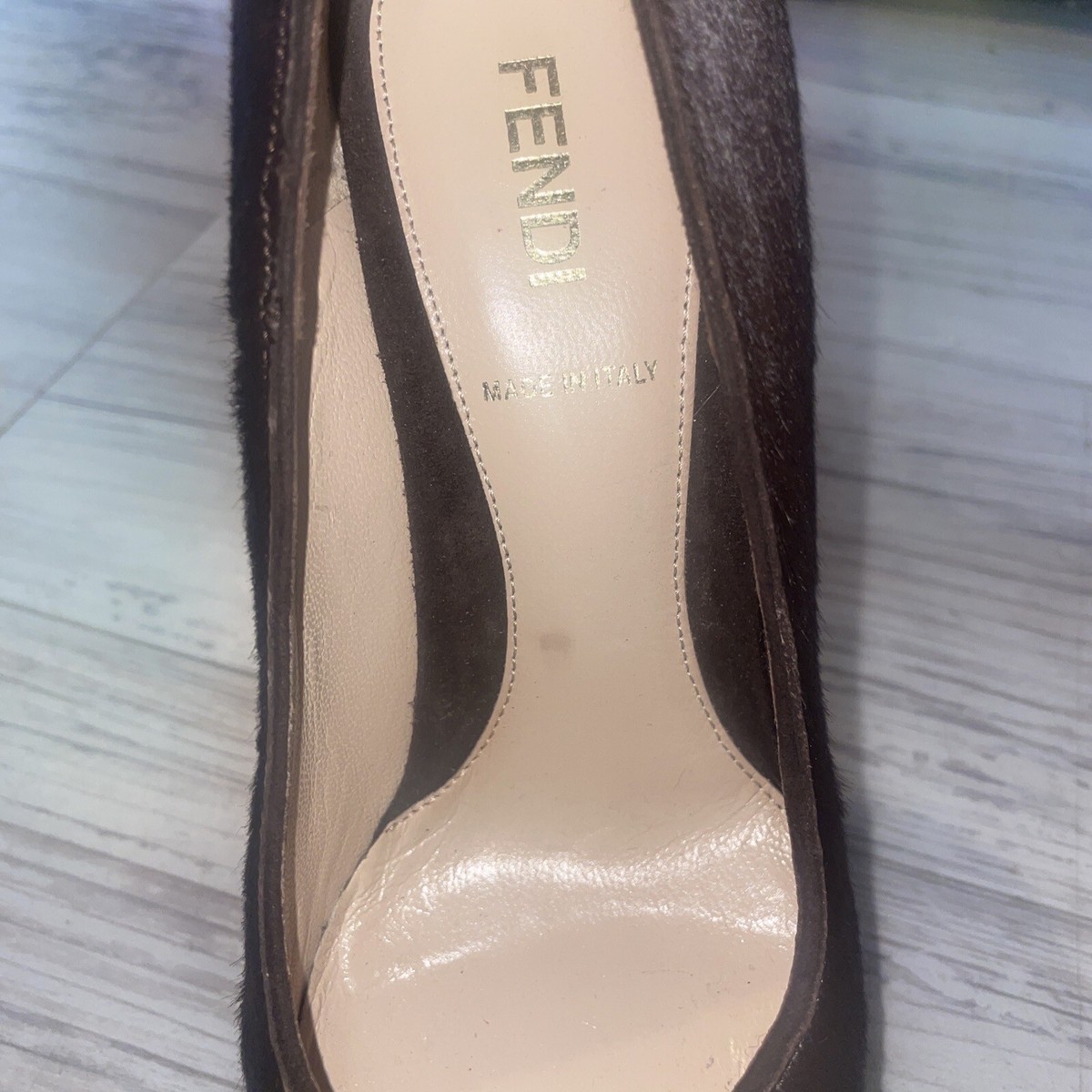 *JUST REDUCED!* AUTH FENDI DÉCOLLETÉ SUEDE TIP PONY HAIR HEELS 35.5 RUNWAY MODEL View 2