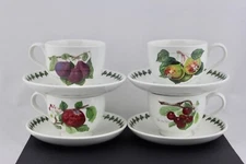 SET OF 4 PORTMEIRION POMONA ASSORTED MOTIFS TRADITIONAL FOOTED CUP&SAUCERS - NEW