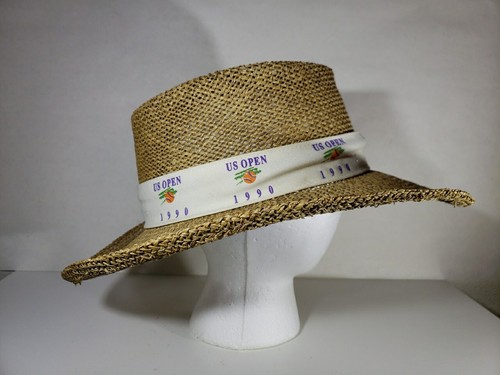 Cappello di paglia vintage US Open Tennis 1990 grande adulto sole Fedora anni 90 sport golf - Foto 2 di 6