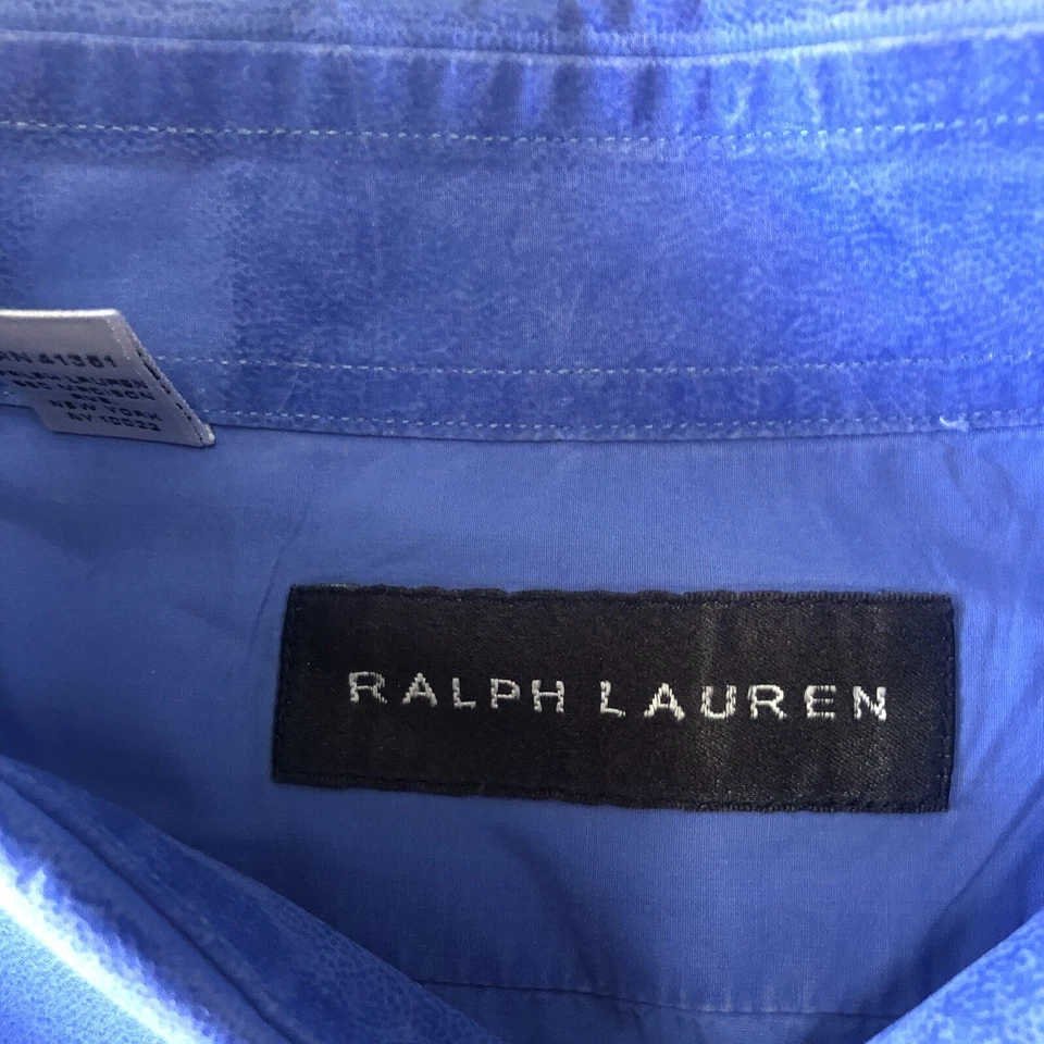 Camisa de vestir Ralph Lauren con botones. Blu. Hecho en Italia. Etiqueta negra. Algodón 18 Foto 4 de 4