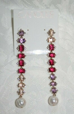 CAROLEE OUT ALL NIGHT PINK OMBRE LINEAR PEARL EARRINGS GOLD MULTI-COLOR