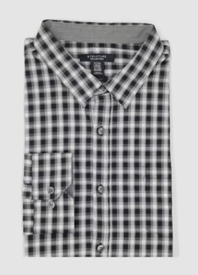$95 Structure Men Slim-Fit Stretch White Black Check Long-Sleeve Button Shirt XL