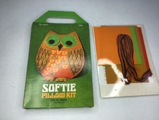 Vintage Springbok Softie Owl Felt Pillow Kit Craft Sew Yellow Orange Mod Sealed