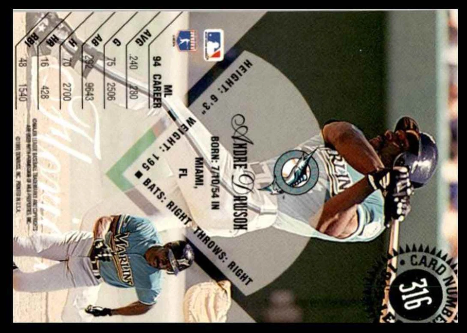 1995 Leaf Andre Dawson Florida Marlins #316 - Image 2 of 2