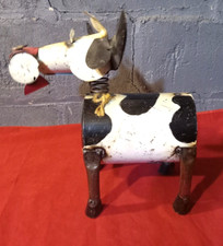 Folk Art Cow  Recycled Metal Spring Neck  Vintage Collectible
