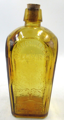 VTG Glass Bottle w/Cork Straubmuller's Elixir Tree of Life Amber Wheaton NJ