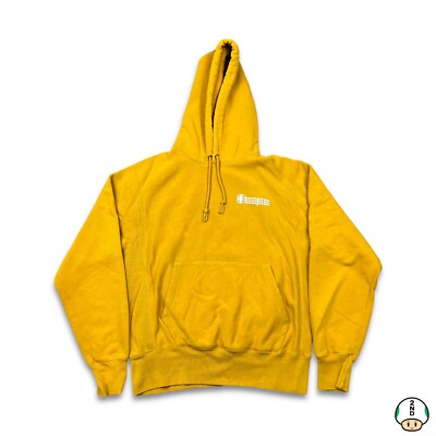 Champion Hoodie Mens Medium Yellow Reverse Weave Script