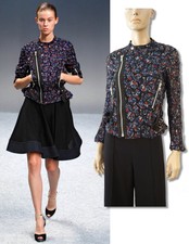 Rare Vintage Sacai Japan Embroidered Cupro Satin Eyelet Peplum Biker Jacket Sz 2