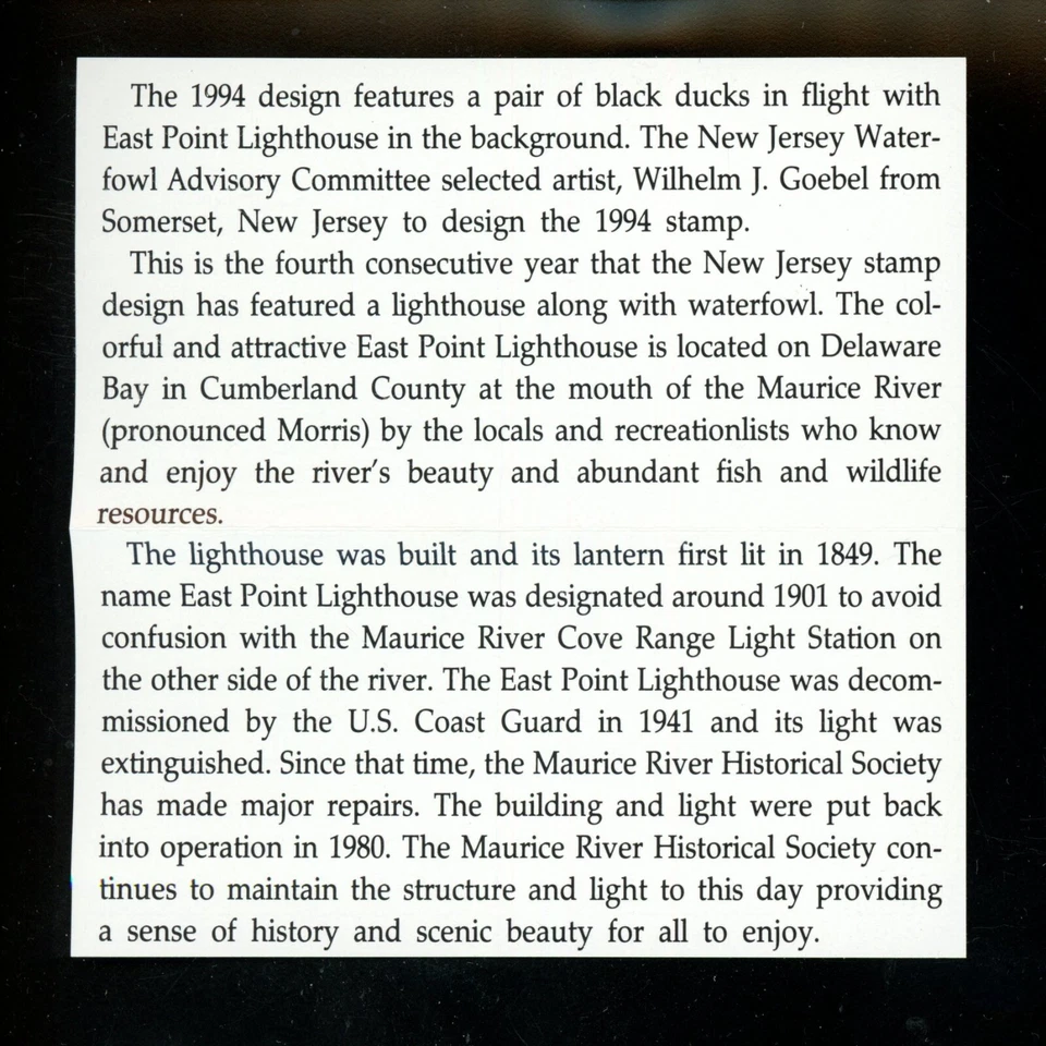 US FDC NJ New Jersey State Duck Stamp 1994 Black Ducks East Pt LH Goebel #11/27 - Image 3 of 3