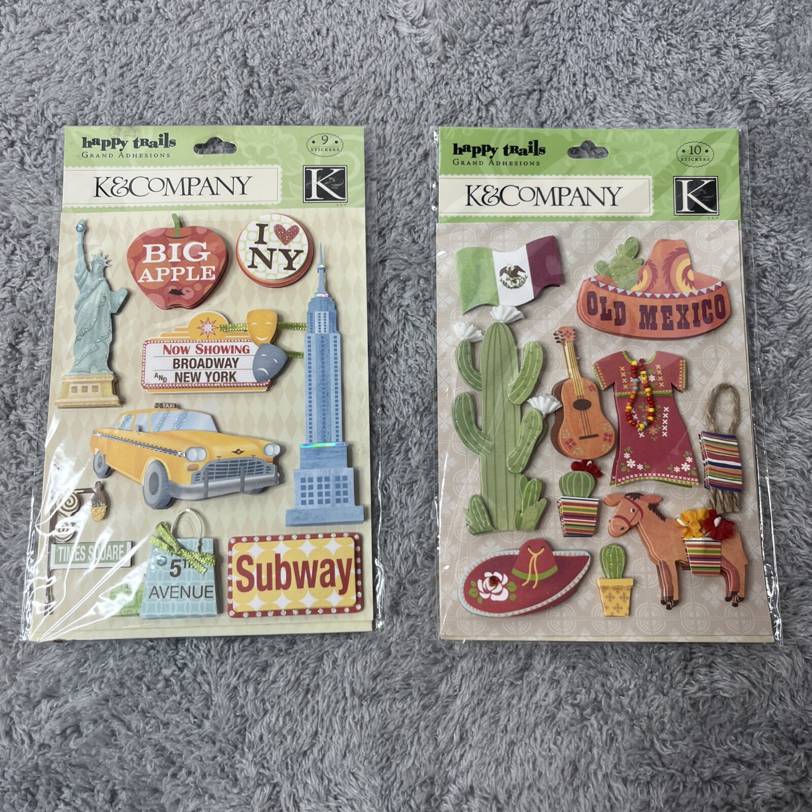 Lot Of 2 K & Company Unopened Scrapbook Stickers Mexico New York 3D Travel