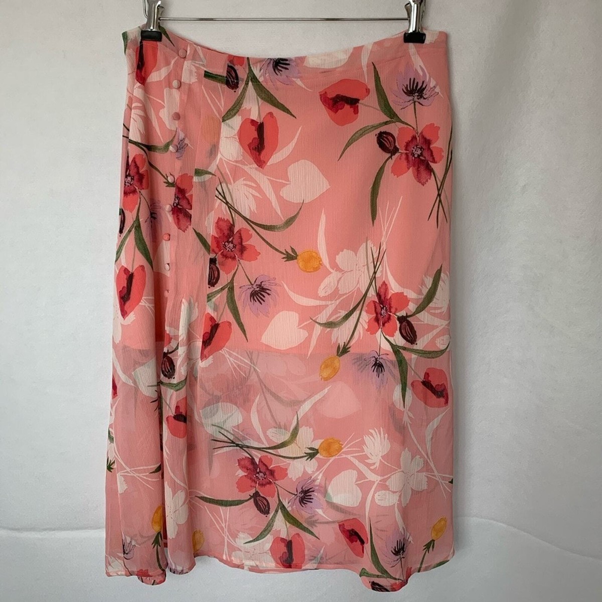 LEITH Nordstrom Rack Chiffon Pink Floral A-line Skirt Women's XL New With  Tags