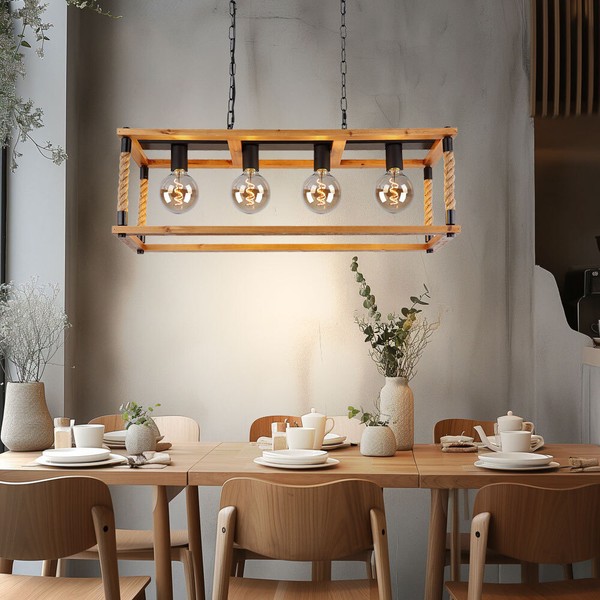 Holzlampe HäNgeleuchte Pendelleuchte HöHenverstellbar Landhaus Hanfseil Led-image