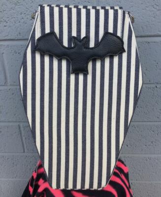 Sweet Midnight Coffin Bats Pin Striped Horror Punk Rock Emo  display picture 2