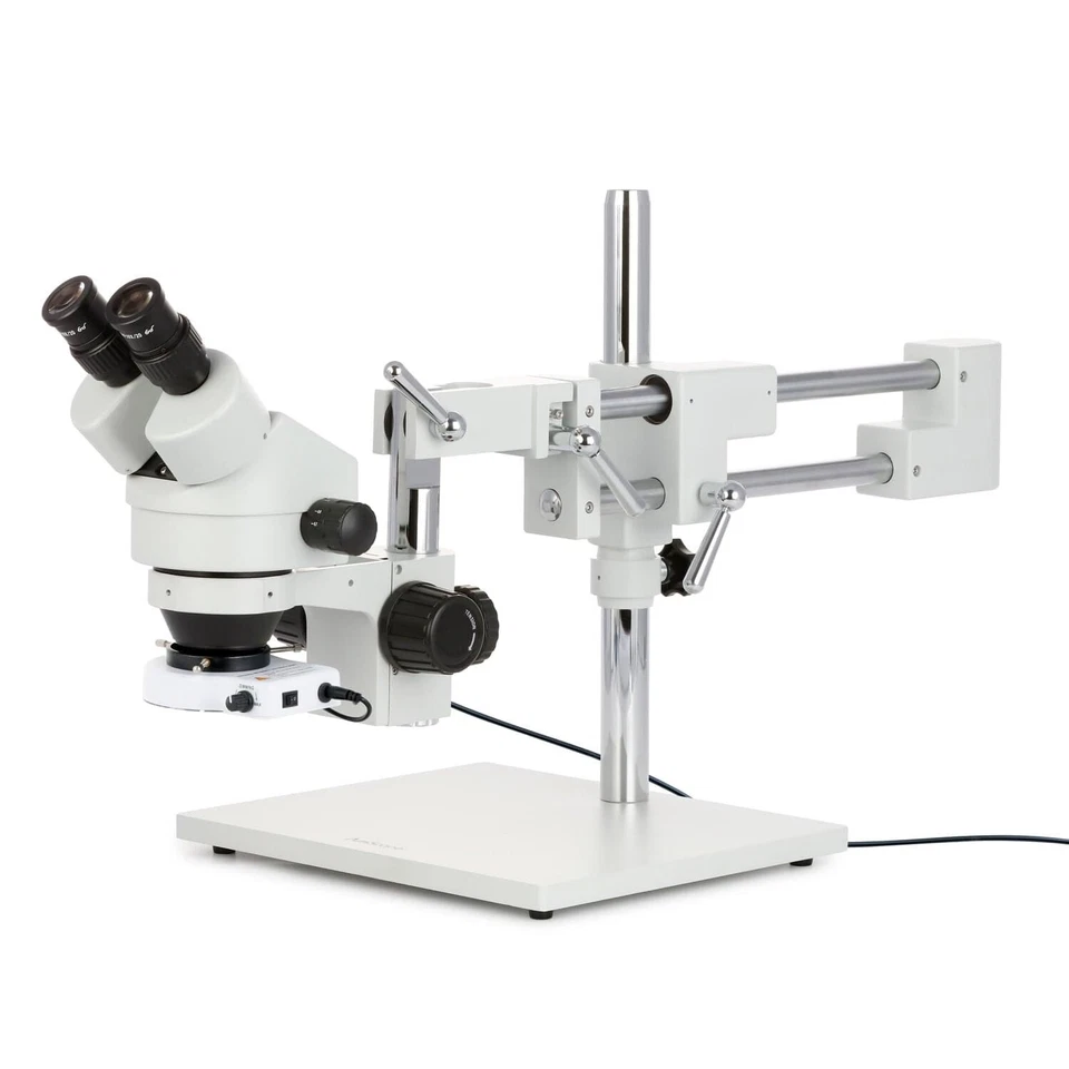 AmScope 7X-45X Zoom Binocular Stereo Boom Microscope + 80 LED Ring Light