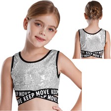 Kids Girl's Crop Top Show Tops Sparkling Vests Rave Blouse Hip Hop Vest Modern