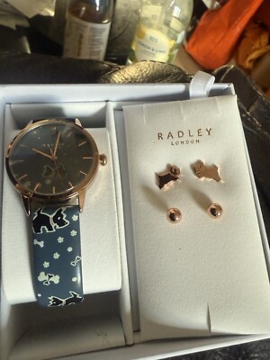 Radley Printed Leather Strap Watch and Earring Gift Set NEW Christmas Gift   