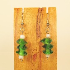 1" Emerald Green Color Dainty Triple Bead Glass Handmade Drop Dangle Earring