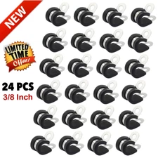 24pc 3/8" Rubber Cushioned Insulated Cable Clamp Pipe Tube Hose Clip Wire Holder