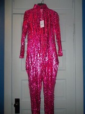Women's Size XL Pink Metallic Cut Out Cat Suit Sexy One Piece Bodysuit BluBoo