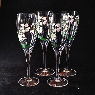 PERRIER JOUET BELLE EPOQUE CHAMPAGNE FLUTES, Hand-Painted Crystal, 7 1/2'', 4PCS