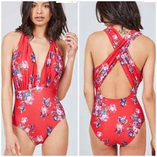 NEW ModCloth Red Floral The Lauren One Piece Swimsuit XS MSRP 79 Size XS