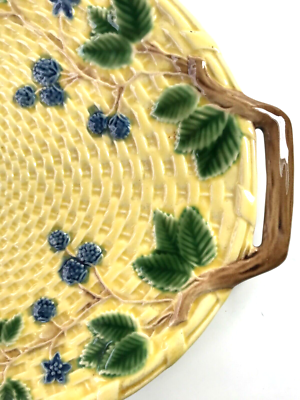 Tiffany & Co. Majolica Platter Yellow Basket Weave Blackberries