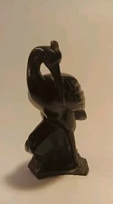 Carved Black Onyx Stone Crane Figurine Statue Small Sculpture *base damaged