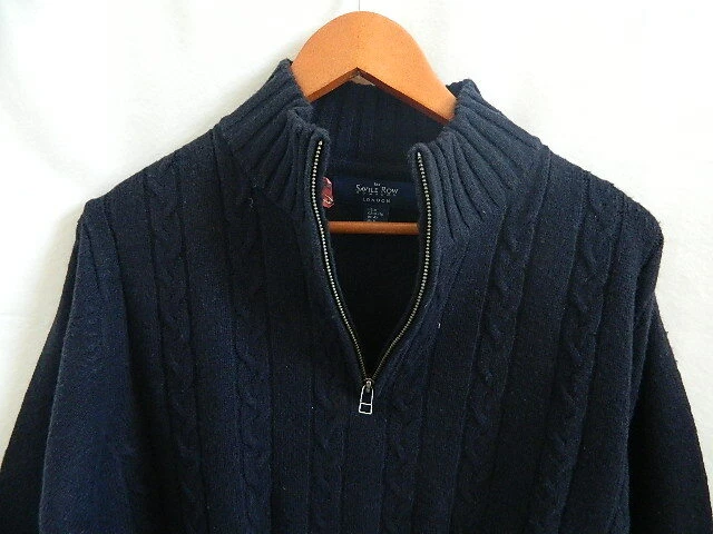 Mens Savile Row Company London Lambs Wool  Nylon Blue Crew Neck 14 Zip Sweater - Image 3 of 4