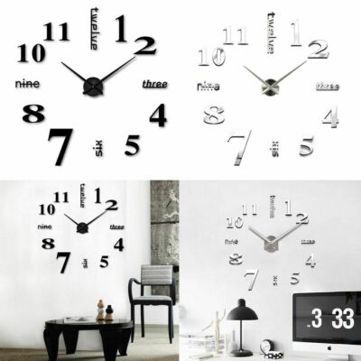 3D Mirror Surface Large Wall Clock Modern DIY Sticker Office Home Shop Art Decor
