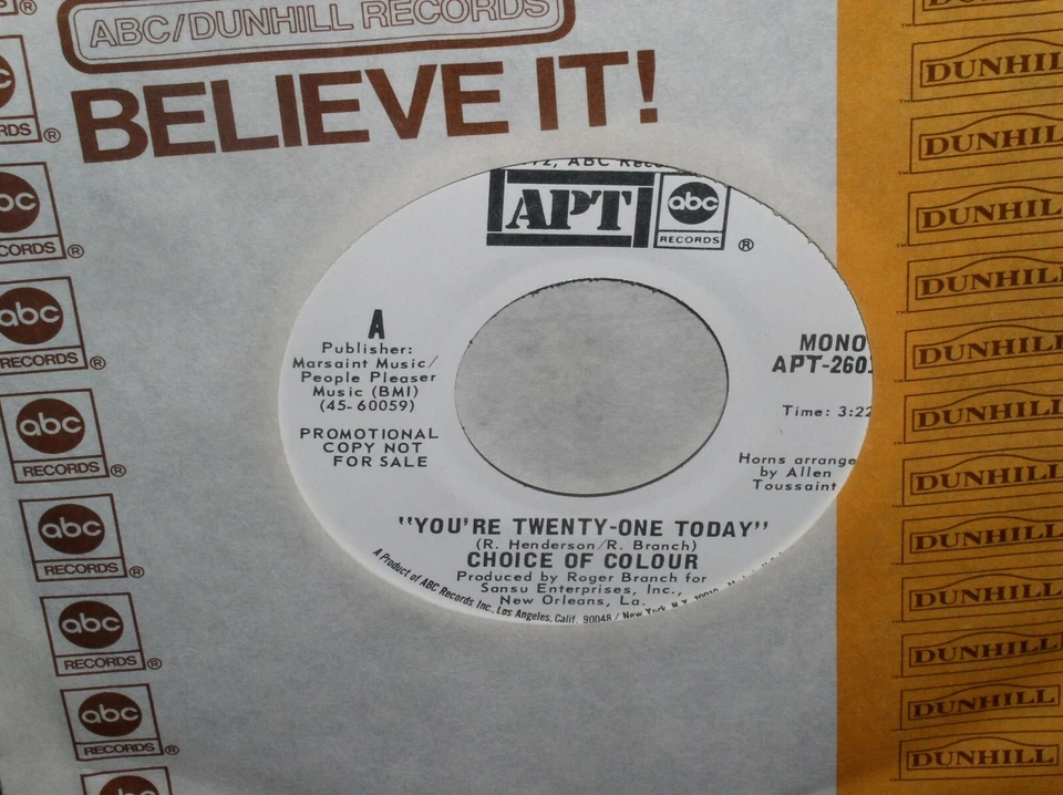 Choice of Colour 45 You're Twenty-One Today mono/stereo Promo~North. Soul; NM Foto 2 de 3